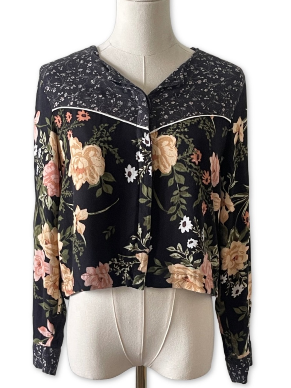 Saltwater Luxe Black Floral Western Button Up Blouse Jacket XS